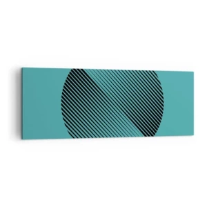 Bild auf Leinwand - Leinwandbild - Ein minimalistischer Kreis mit Linien auf türkisfarbenem Hintergrund. - 140x50cm - Kreis – eine geometrische Variante - Moderne Wanddekoration für Wohnzimmer und Schlafzimmer ARTTOR