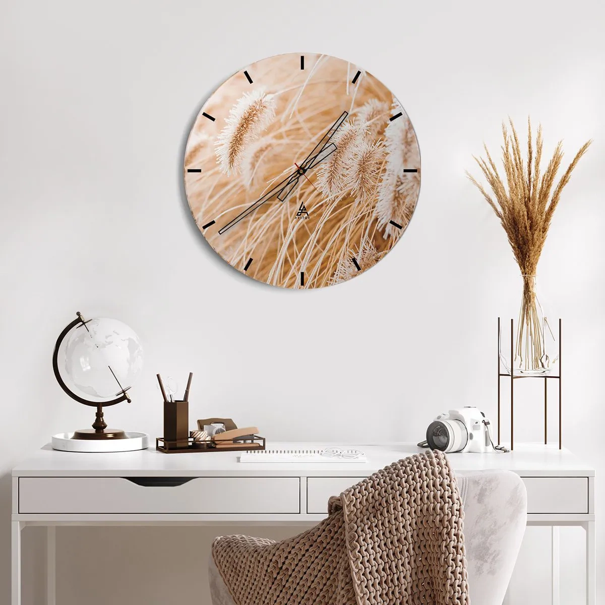 Wanduhr - Glasuhr - Nahaufnahme von goldenem Gras, das im Wind schwankt - 30x30cm - Das goldene Rauschen des Grases - Moderne Wanddekoration für Wohnzimmer, Küche und Schlafzimmer ARTTOR