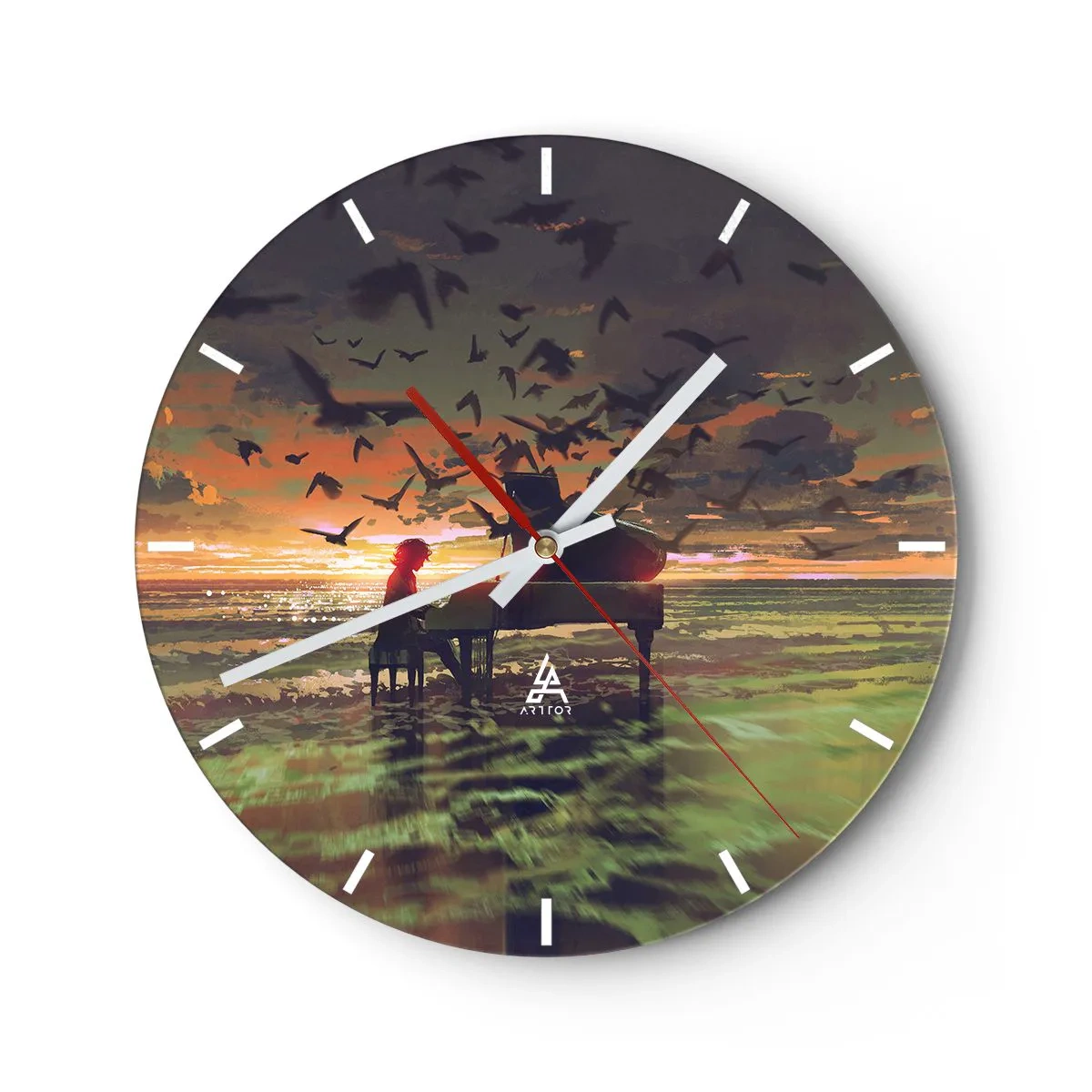 Wanduhr - Glasuhr - Konzert für Klavier und Wellen - 40x40 cm