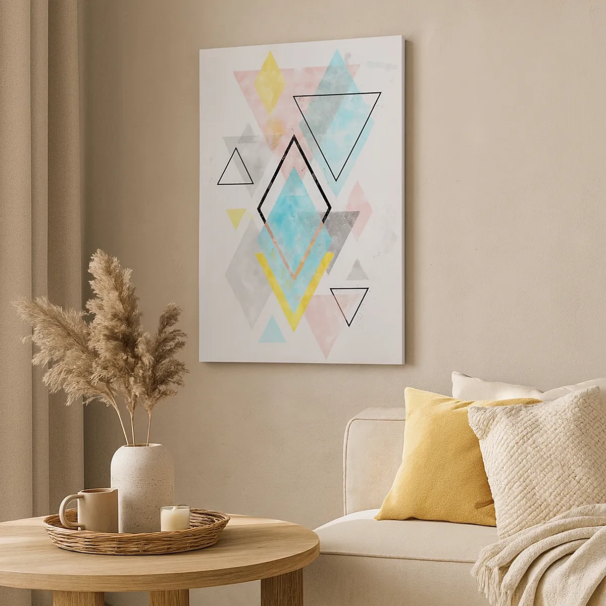 Bild auf Leinwand - Leinwandbild - Bunte geometrische Muster auf weißem Hintergrund - 50x70cm - Geometrisches Spiel - Moderne Wanddekoration für Wohnzimmer und Schlafzimmer ARTTOR