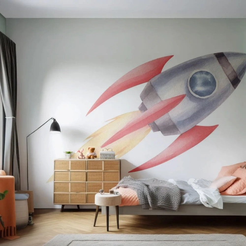 Fototapete Standard Eco - Höher, schneller, weiter - Eine Weltraumrakete, Kinder, Kosmos - 300x210 cm
