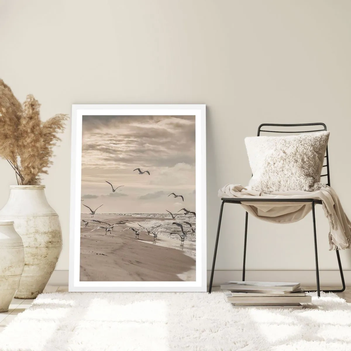 Poster in einem weißen Rahmen - Meeresrauschen, Vogelgesang - 70x100 cm