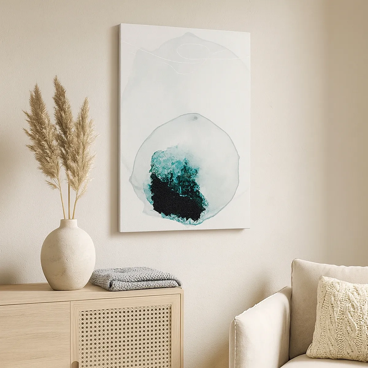 Bild auf Leinwand - Leinwandbild - Abstrakter Wassertropfen mit Grün- und Schwarztönen - 50x70cm - In einem Tropfen Wasser - Moderne Wanddekoration für Wohnzimmer und Schlafzimmer ARTTOR