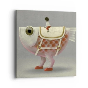 Bild auf Leinwand - Leinwandbild - Reiter auf einem surrealen Fisch - 40x40 cm