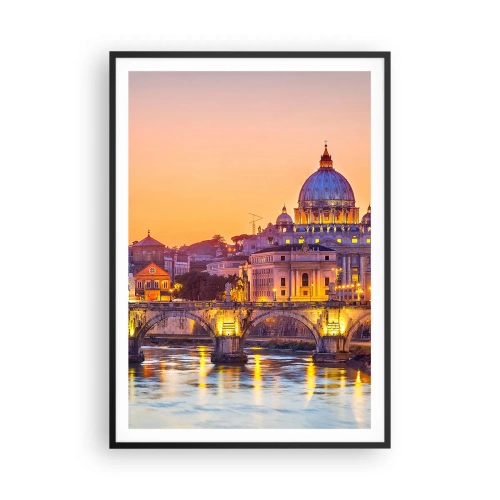 Poster in einem schwarzem Rahmen - Sonnenuntergang über der ewigen Stadt - 70x100 cm