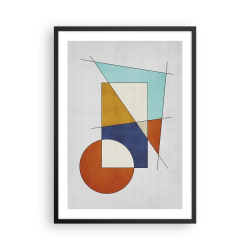 Poster in einem schwarzem Rahmen - Geometrische Abstraktion mit bunten Figuren und Linien - 50x70cm - Abstraktion: modernistisches Spiel - Moderne Wanddekoration für Wohnzimmer und Schlafzimmer ARTTOR