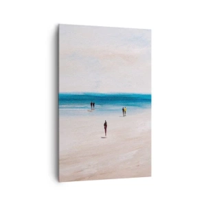 Bild auf Leinwand - Leinwandbild - Ein Strand mit Menschen vor der Kulisse eines ruhigen Meeres - 80x120cm - Natürliches Bedürfnis - Moderne Wanddekoration für Wohnzimmer und Schlafzimmer ARTTOR