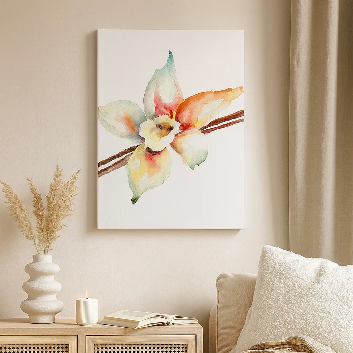 Bild auf Leinwand - Leinwandbild - Aquarell-Blumenillustration in Pastellfarben - 50x70cm - Süße mit Farbe verschüttet - Moderne Wanddekoration für Wohnzimmer und Schlafzimmer ARTTOR