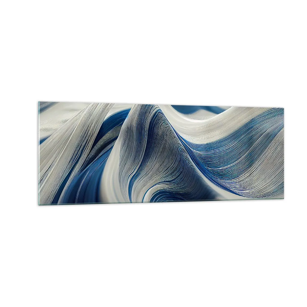 Glasbild - Bild auf glas - Abstrakte Wellen in Blau- und Weißtönen - 140x50cm - Fließfähigkeit von Blau und Weiß - Moderne Wanddekoration für Wohnzimmer und Schlafzimmer ARTTOR