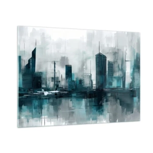 Glasbild - Bild auf glas - Eine moderne Stadt in Blau- und Grautönen - 100x70cm - Eine Stadt in der Farbe des Regens - Moderne Wanddekoration für Wohnzimmer und Schlafzimmer ARTTOR