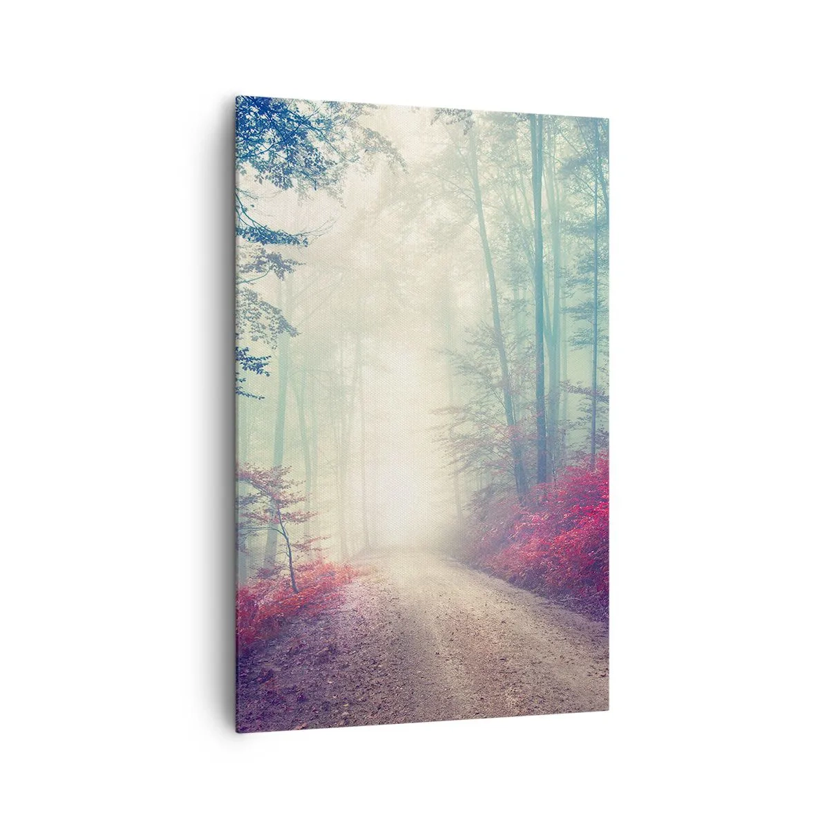 Bild auf Leinwand - Leinwandbild - Ein magischer Waldweg, umgeben von Bäumen und Nebel - 80x120cm - Wie gut ist es, im Morgengrauen aufzustehen - Moderne Wanddekoration für Wohnzimmer und Schlafzimmer ARTTOR