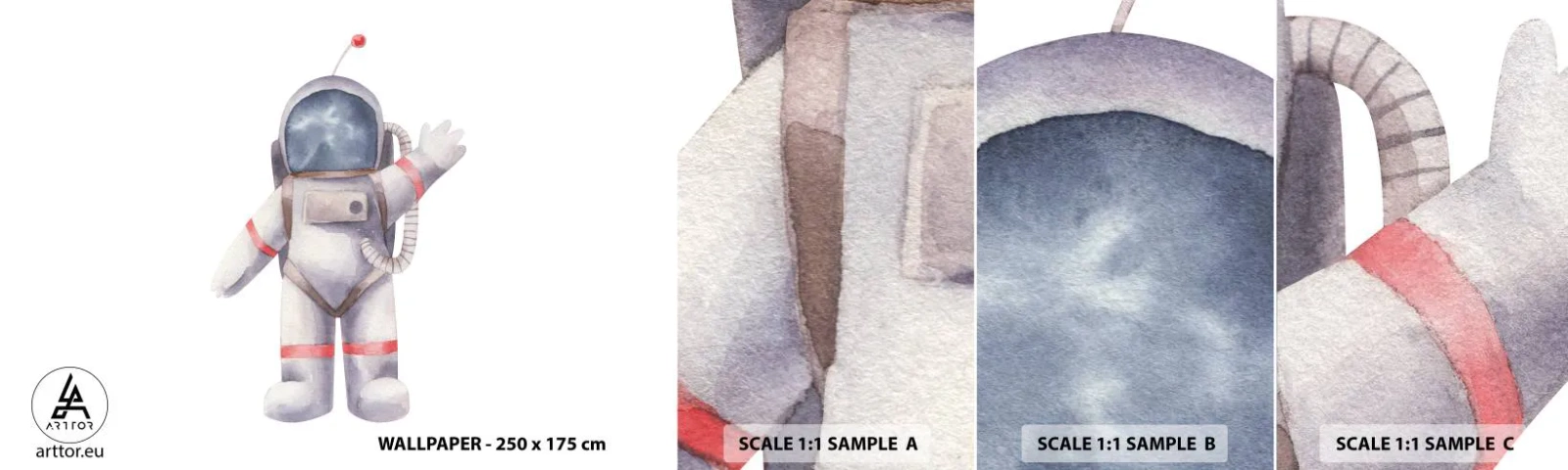 Fototapetenmuster Standard Eco - Bis dann! - Astronaut, Kinder, Minimalismus - 100x30 cm