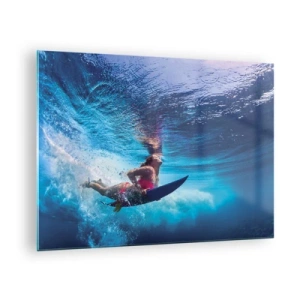 Glasbild - Bild auf glas - Eine Unterwasserszene mit einem Surfer in dynamischer Aktion - 70x50cm - Tiefe der Freude - Moderne Wanddekoration für Wohnzimmer und Schlafzimmer ARTTOR
