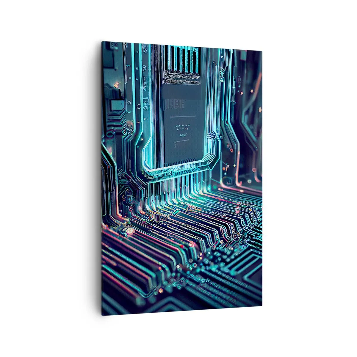 Bild auf Leinwand - Leinwandbild - Technologische Leiterplatte mit beleuchteten Spuren - 80x120cm - Ich denke nur… - Moderne Wanddekoration für Wohnzimmer und Schlafzimmer ARTTOR