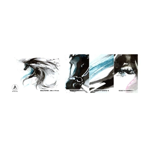 Fototapeten Muster Selbstklebend Deluxe Sticker - Schwarzer Prinz Galopp - Tiere, Pferd, Grafik - 100x30 cm