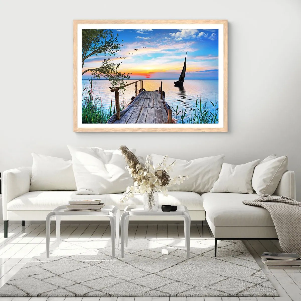 Poster in einem Rahmen aus heller Eiche - Guten Abend - 100x70 cm