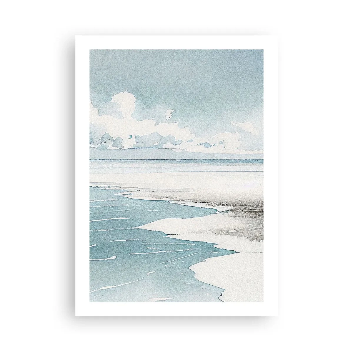 Poster - Aquarell Küstenlandschaft in Pastelltönen - 50x70cm - Sanfte Flut - Moderne Wanddekoration für Wohnzimmer und Schlafzimmer ARTTOR