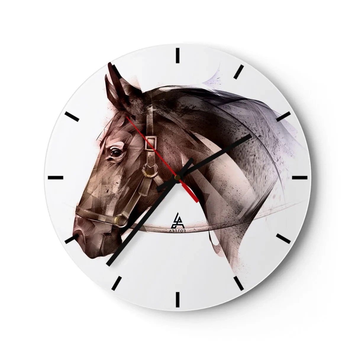 Wanduhr - Glasuhr - Ein künstlerisch gestaltetes Porträt eines Pferdes vor hellem Hintergrund - 30x30cm - Was für eine Gnade - Moderne Wanddekoration für Wohnzimmer, Küche und Schlafzimmer ARTTOR