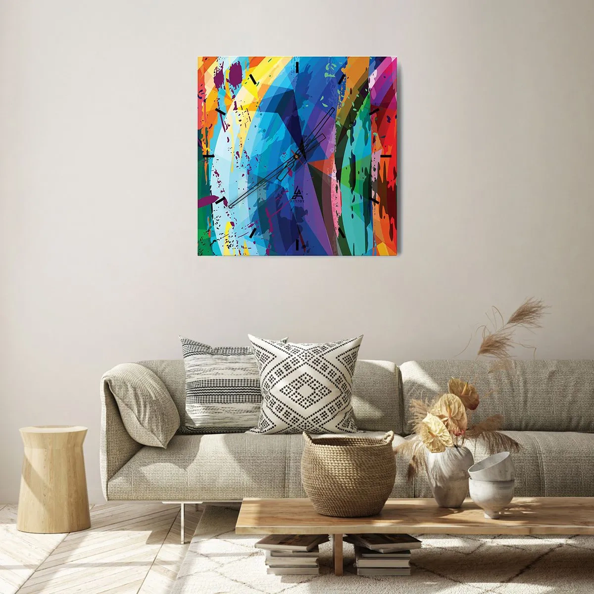 Wanduhr - Glasuhr - Farbenfroher Schwindel - 40x40 cm