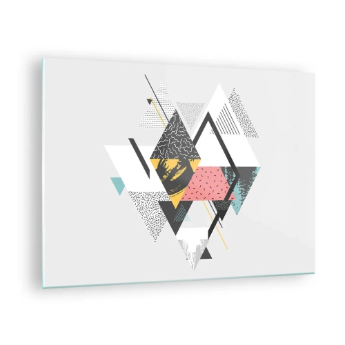 Glasbild - Bild auf glas - Abstrakte geometrische Komposition mit Dreiecken und Rauten - 70x50cm - Variation über Dreieck und Raute - Moderne Wanddekoration für Wohnzimmer und Schlafzimmer ARTTOR