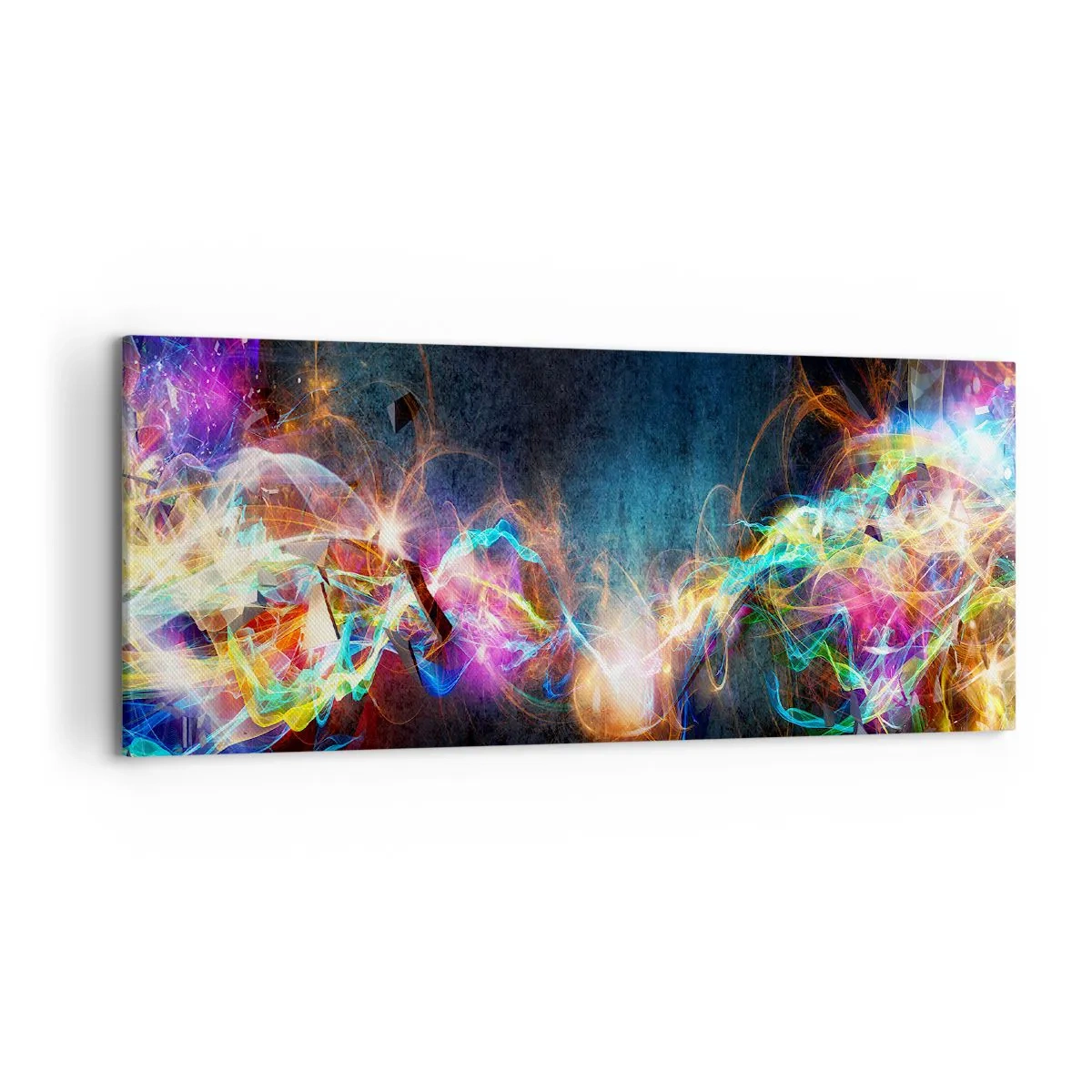 Bild auf Leinwand - Leinwandbild - Bunte Lichtblitze in einer abstrakten Komposition - 120x50cm - Freudig gegen die Dunkelheit - Moderne Wanddekoration für Wohnzimmer und Schlafzimmer ARTTOR