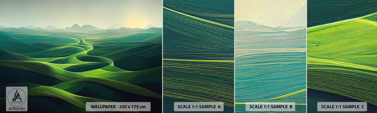 Fototapeten Muster Premium Canvas - In den grünen Tälern - Landschaft, Wiese, Täler - 100x30 cm