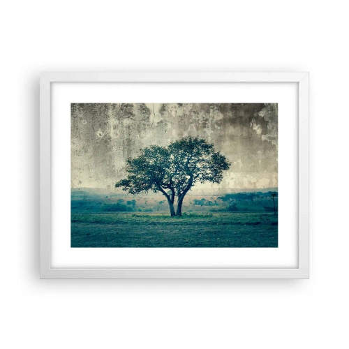 Poster in einem weißen Rahmen - Ein Apfelbaum auf blauem Feld? - 40x30 cm