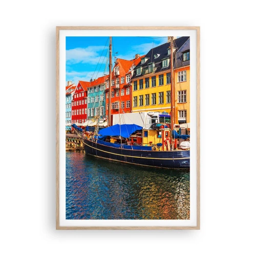 Poster in einem Rahmen aus heller Eiche - Fröhlicher Kai - 70x100 cm