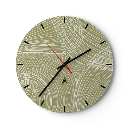 Wanduhr - Glasuhr - Ein beiger Hintergrund mit einem komplizierten weißen Muster aus Linien und Bögen. - 30x30cm - Komplizierte Abstraktion in Weiß - Moderne Wanddekoration für Wohnzimmer, Küche und Schlafzimmer ARTTOR