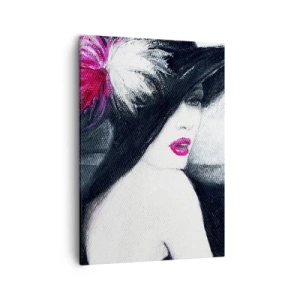Bild auf Leinwand - Leinwandbild - Stilvolle Frau mit Federhut - 50x70cm - Immer ein Geheimnis - Moderne Wanddekoration für Wohnzimmer und Schlafzimmer ARTTOR
