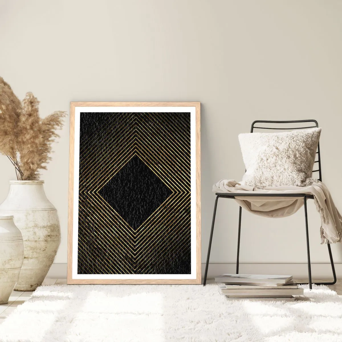 Poster in einem Rahmen aus heller Eiche - Geometrie im glamourösen Stil - 30x40 cm