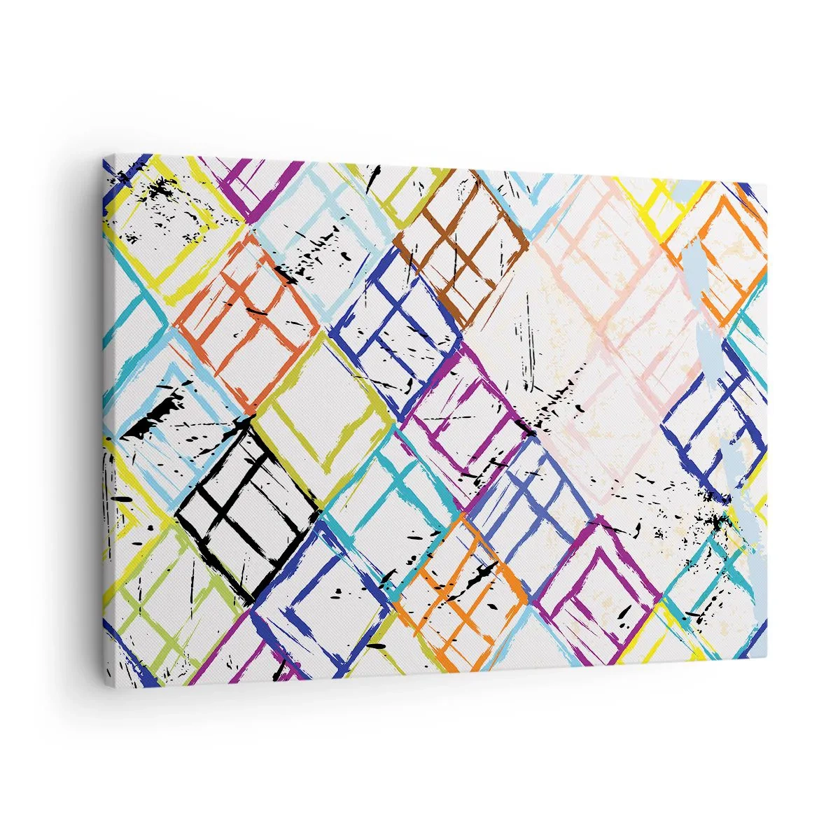 Bild auf Leinwand - Leinwandbild - Bunte Abstraktion mit geometrischen Formen auf weißem Hintergrund - 70x50cm - Zellen zu vermieten - Moderne Wanddekoration für Wohnzimmer und Schlafzimmer ARTTOR