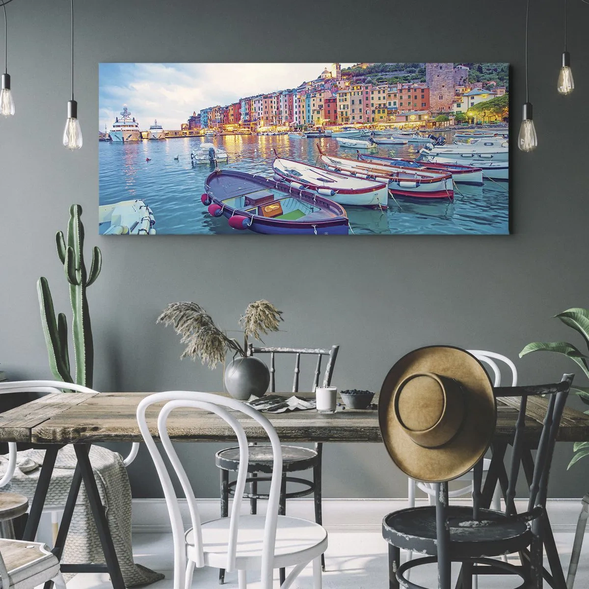 Bild auf Leinwand - Leinwandbild - Bunter Abend im Hafen - 100x40 cm