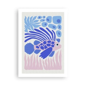 Poster - Stilisierte exotische Fische in einer Unterwasserkulisse - 50x70cm - In seinem Fahrwasser - Moderne Wanddekoration für Wohnzimmer und Schlafzimmer ARTTOR