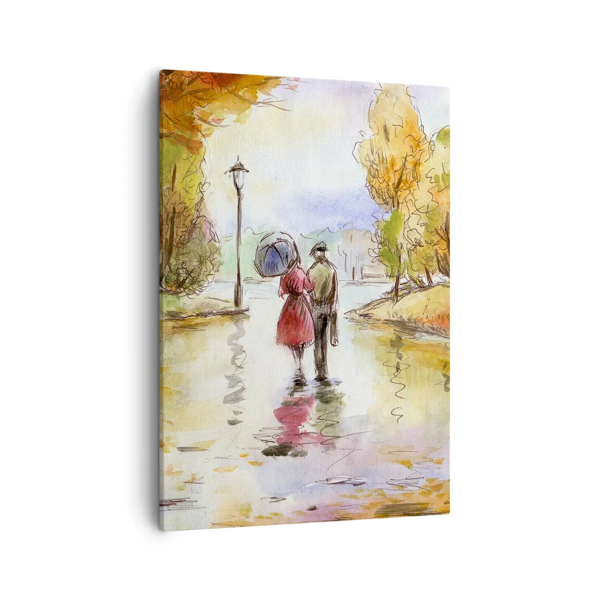 Bild auf Leinwand - Leinwandbild - Ein Spaziergang im Herbstpark mit einem Regenschirm - 50x70cm - Romantischer Herbst im Park - Moderne Wanddekoration für Wohnzimmer und Schlafzimmer ARTTOR