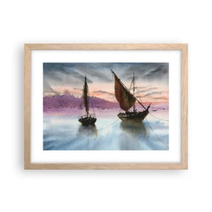 Poster in einem Rahmen aus heller Eiche - Abend am Hafen - 40x30 cm