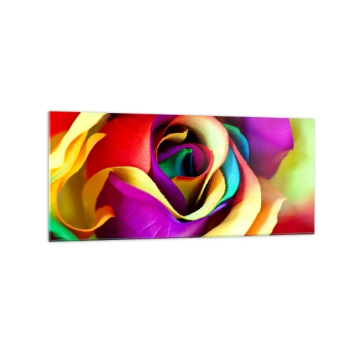 Glasbild - Bild auf glas - Eine bunte Rose in Regenbogenfarben - 120x50cm - Es ist unmöglich - Moderne Wanddekoration für Wohnzimmer und Schlafzimmer ARTTOR