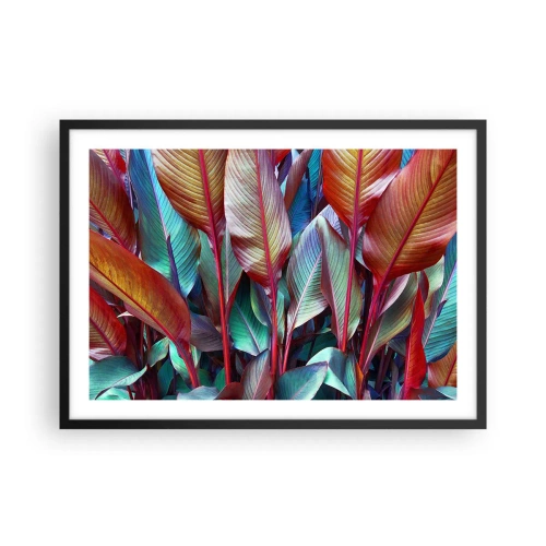 Poster in einem schwarzem Rahmen - Bunte Blätter tropischer Pflanzen im Dickicht - 70x50cm - Buntes Dickicht - Moderne Wanddekoration für Wohnzimmer und Schlafzimmer ARTTOR