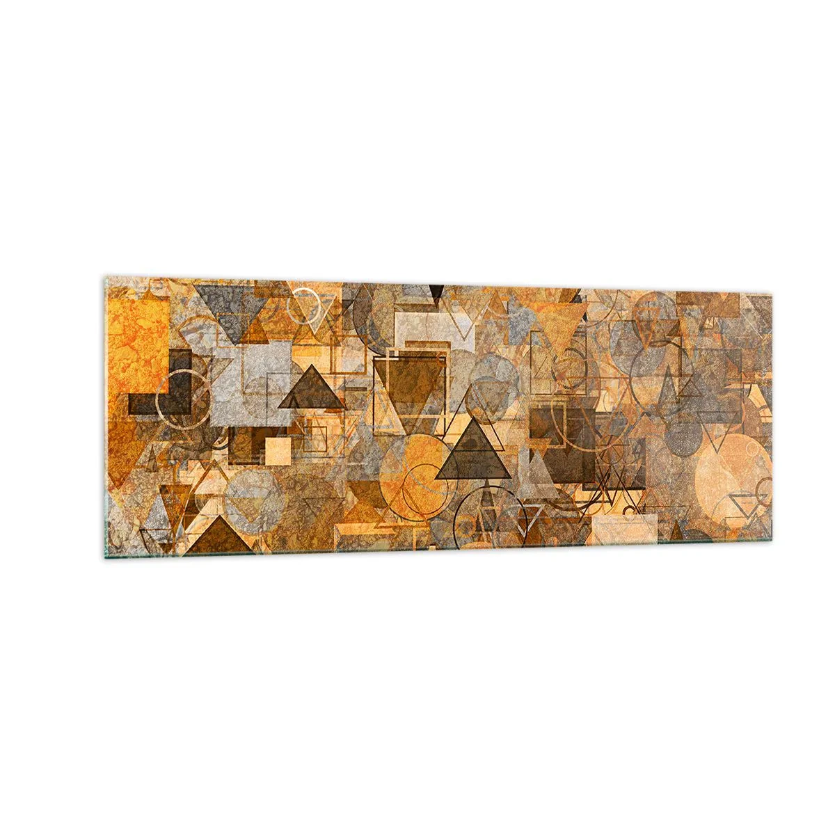 Glasbild - Bild auf glas - Abstrakte geometrische Muster in Goldtönen - 140x50cm - Die Welt in Form - Moderne Wanddekoration für Wohnzimmer und Schlafzimmer ARTTOR