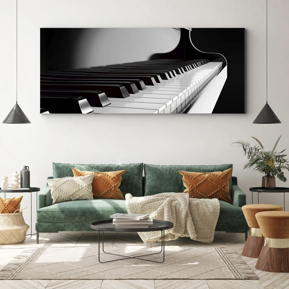 Bild auf Leinwand - Leinwandbild - Klaviertasten in einer eleganten Schwarz-Weiß-Aufnahme - 160x50cm - Harmonie von Formen und Farben - Moderne Wanddekoration für Wohnzimmer und Schlafzimmer ARTTOR
