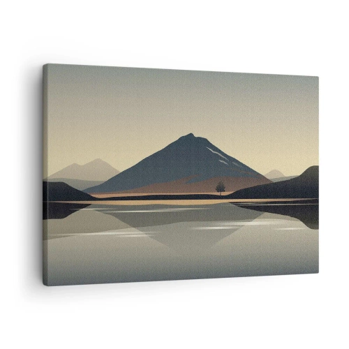 Bild auf Leinwand - Leinwandbild - Minimalistische Berglandschaft mit Spiegelung im Wasser - 70x50cm - Spiegelreflexion - Moderne Wanddekoration für Wohnzimmer und Schlafzimmer ARTTOR