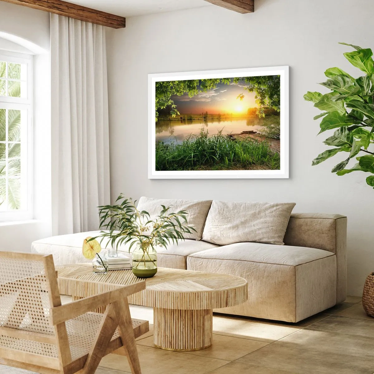 Poster in einem weißen Rahmen - Landschaft in einem grünen Rahmen - 70x50 cm