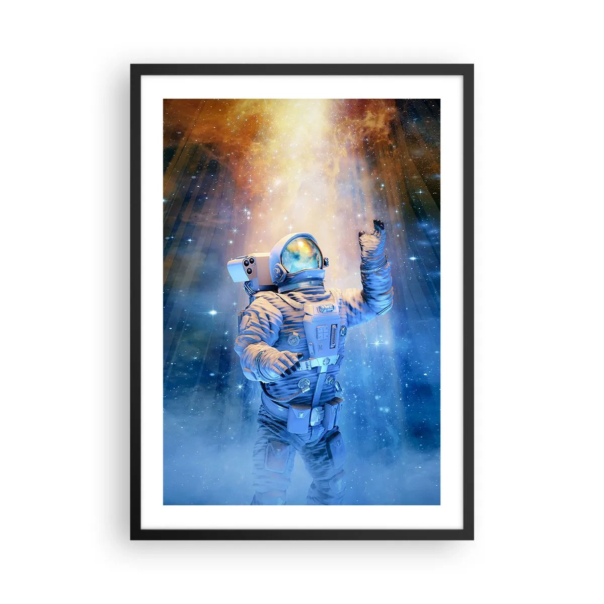Poster in einem schwarzem Rahmen - Astronaut im Licht der Sterne und Galaxien im Weltraum - 50x70cm - Endlich am Ende - Moderne Wanddekoration für Wohnzimmer und Schlafzimmer ARTTOR