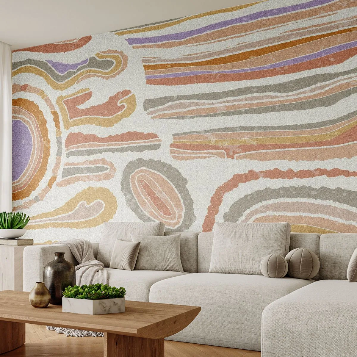 Fototapete Premium Sand - Bunte Querschnitte - Pastell, Boho, Minimalistisch - 200x140 cm