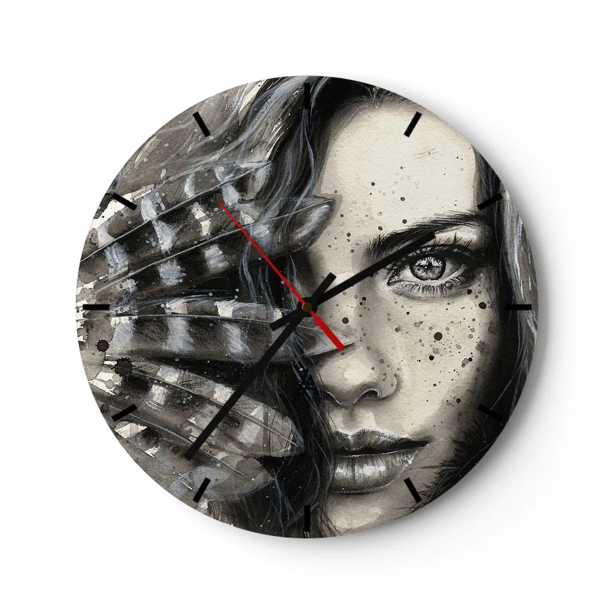 Wanduhr - Glasuhr - Porträt einer Frau mit künstlerischer Pinselführung - 30x30cm - Wilde Schönheit - Moderne Wanddekoration für Wohnzimmer, Küche und Schlafzimmer ARTTOR