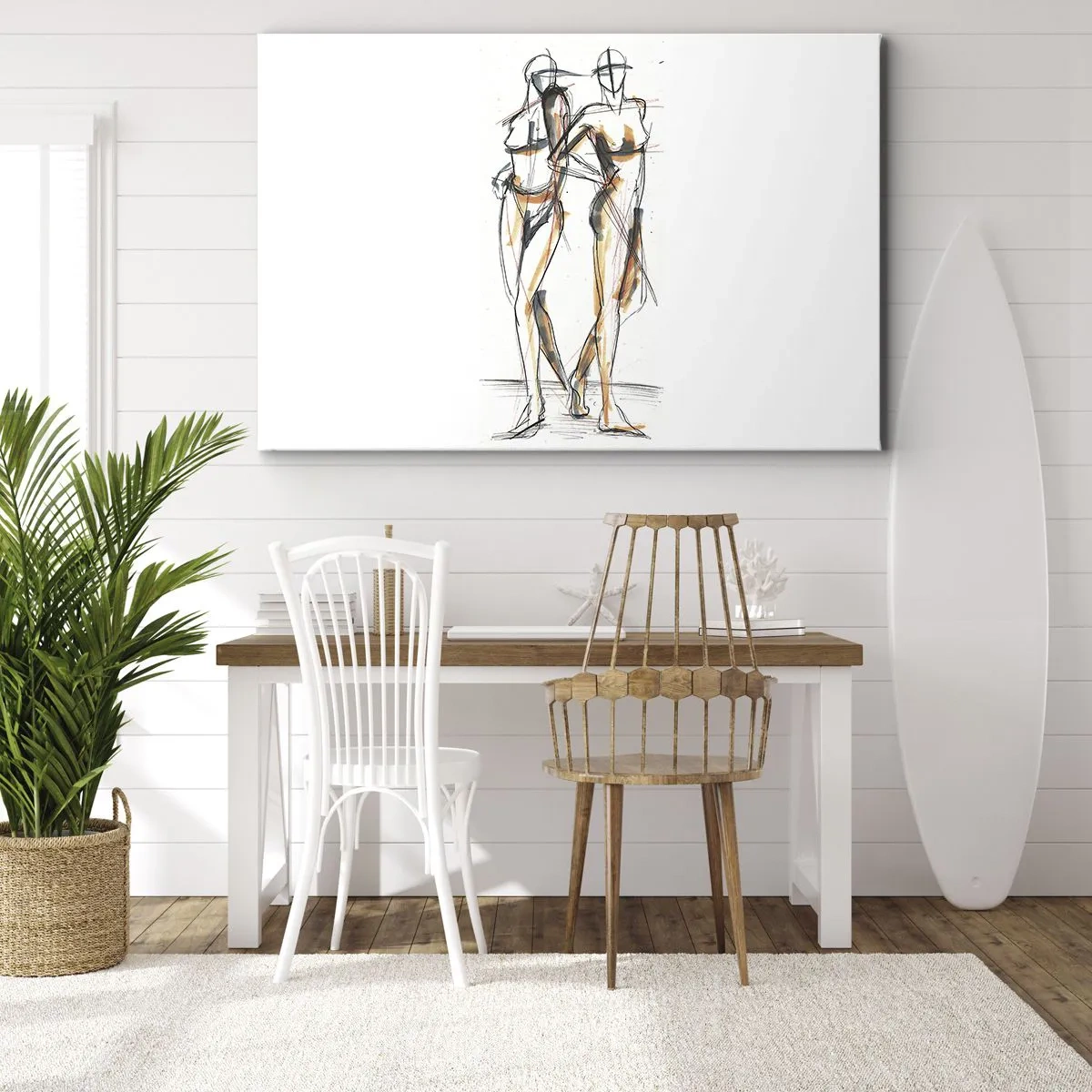 Bild auf Leinwand - Leinwandbild - Künstlerische Skizze von zwei Silhouetten auf weißem Hintergrund - 70x50cm - Studie der Gnade - Moderne Wanddekoration für Wohnzimmer und Schlafzimmer ARTTOR
