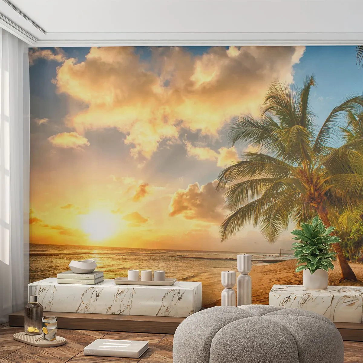 Fototapete Premium Canvas - Ewiger Sommer, immer Urlaub - Landschaft, Strand, Kokusnuss-Palme - 500x350 cm