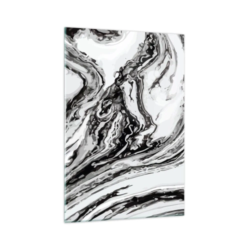 Glasbild - Bild auf glas - Abstraktes Marmormuster in Schwarz und Weiß - 70x100cm - Am Anfang war Chaos - Moderne Wanddekoration für Wohnzimmer und Schlafzimmer ARTTOR