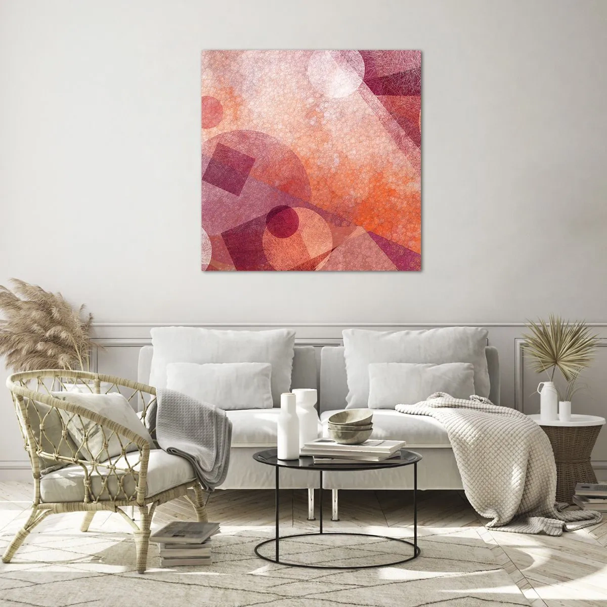Glasbild - Bild auf glas - Geometrische Transformationen in Pink - 40x40 cm