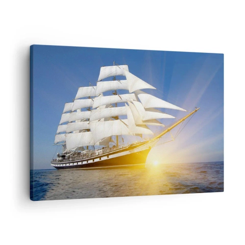 Bild auf Leinwand - Leinwandbild - Ein Segelschiff auf See im Licht der untergehenden Sonne - 70x50cm - Ihre Zeit wird nie vergehen - Moderne Wanddekoration für Wohnzimmer und Schlafzimmer ARTTOR